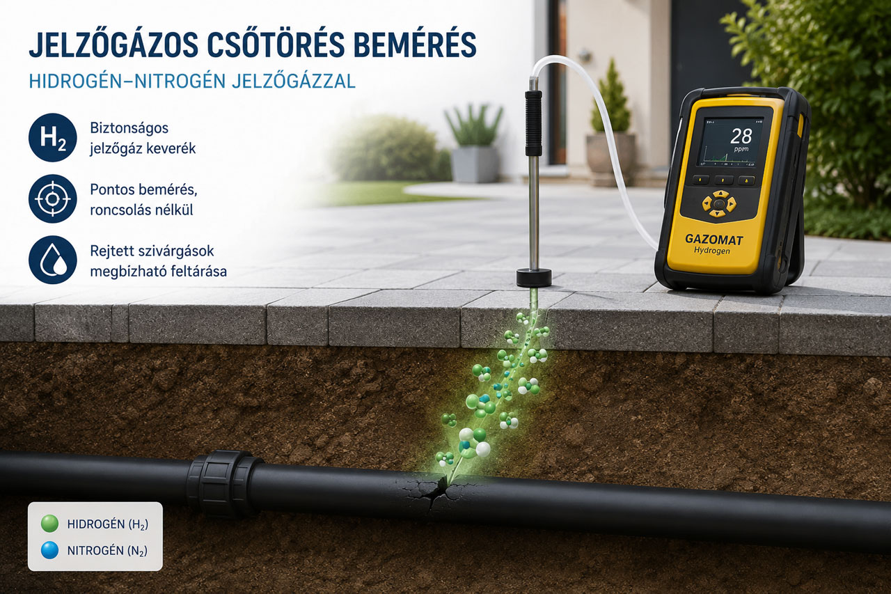 Jelzőgázos csőtörés bemérés Kecskeméten – hidrogén-nitrogén jelzőgázzal