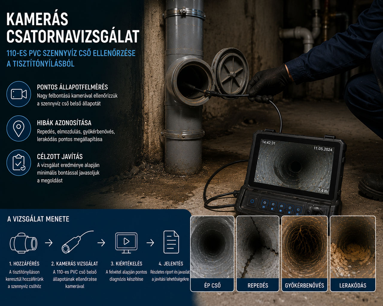 Kamerás csatorna- és csővizsgálat Kecskeméten – endoszkópos vizsgálat
